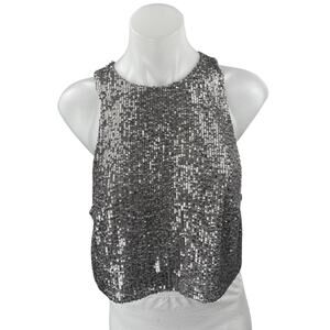 H&M Women's Silver Sequin Embellished Sleeveless Muscle Tee Crop Tank Top Size L
